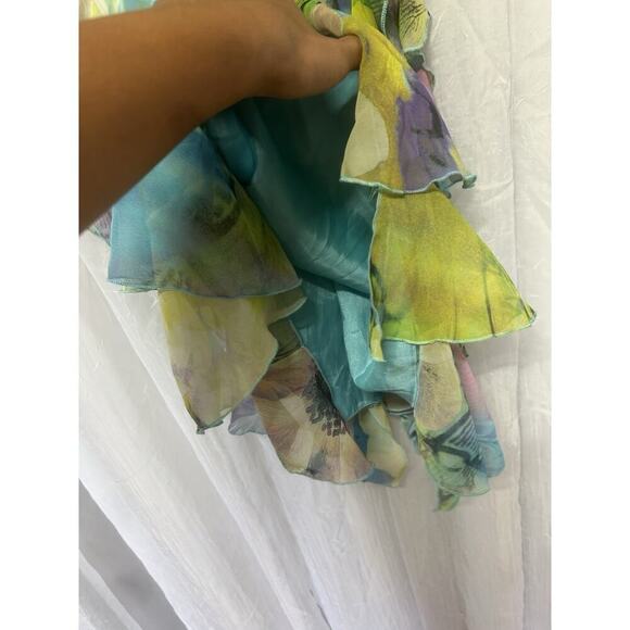 VTG Y2K 90s Fairycore cache Floral Asymmetrical Dress Beaded Strapless Sz 2 - Picture 7 of 14